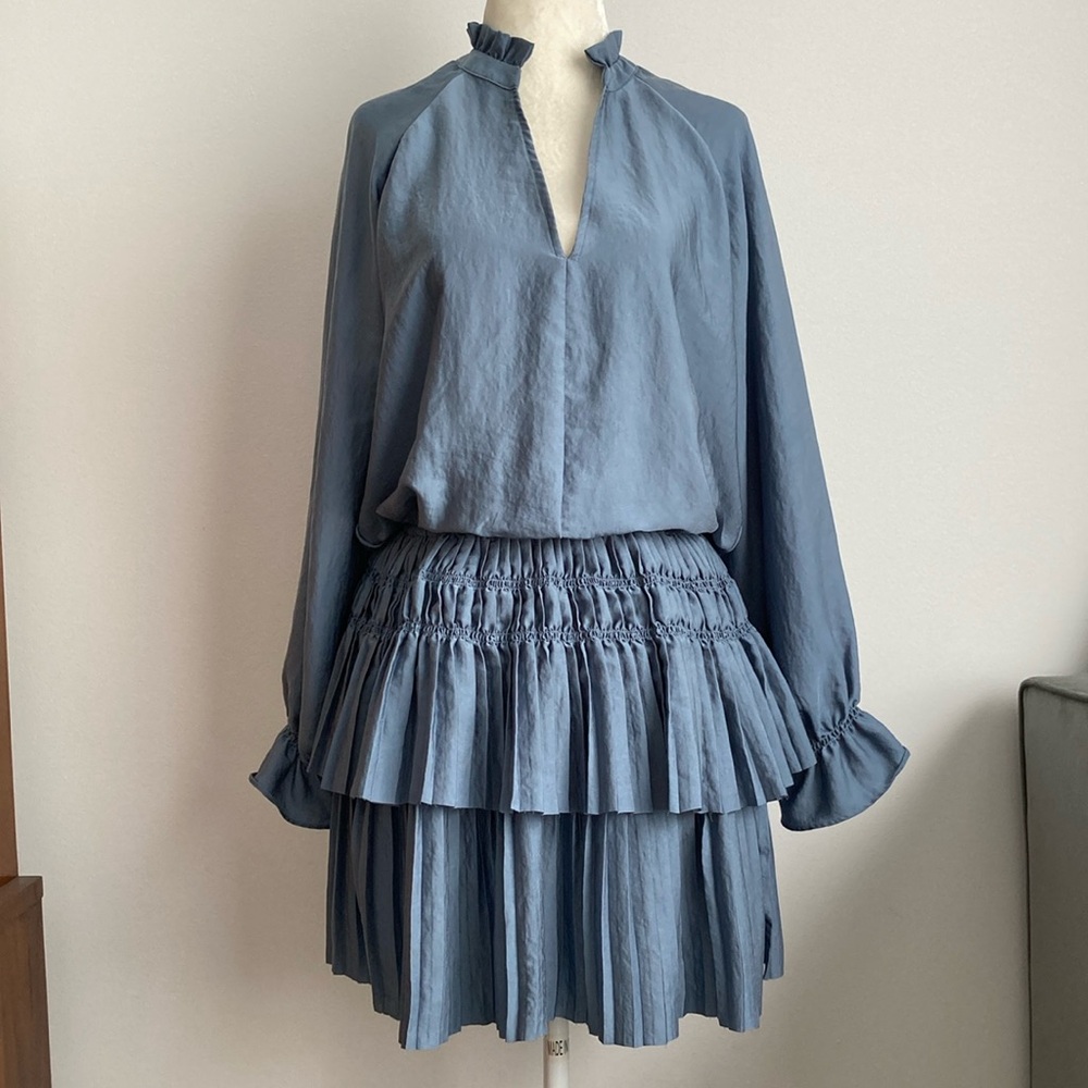 Express Ice Blue Pleated Tiered Dress w/ V-neckline